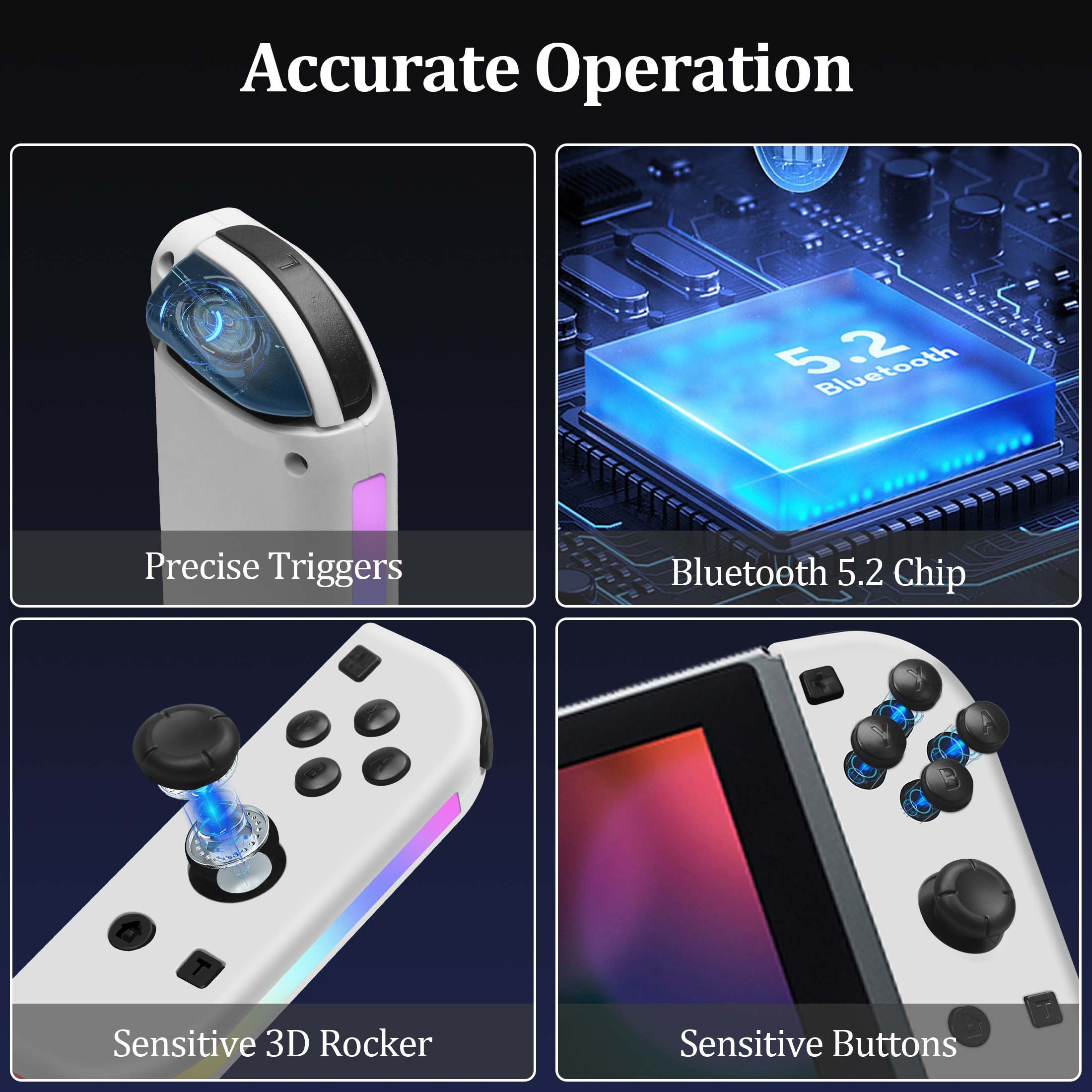 Controlador de Juegos Dividido Inalámbrico, Gamepad Bluetooth con Luz RGB, Movimiento y Vibración, Controlador Recargable para Consola Portátil 8