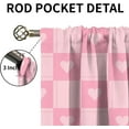 thumbnail image 5 of Valentines Checkered 2 Panels Set Window Curtains, Pink Love Heart Buffalo Plaid Rod Pocket Window Treatment Drapes, Dust-Proof Easy to Clean Curtains for Living Room Bedroom Kitchen-W42xL63in, 5 of 6