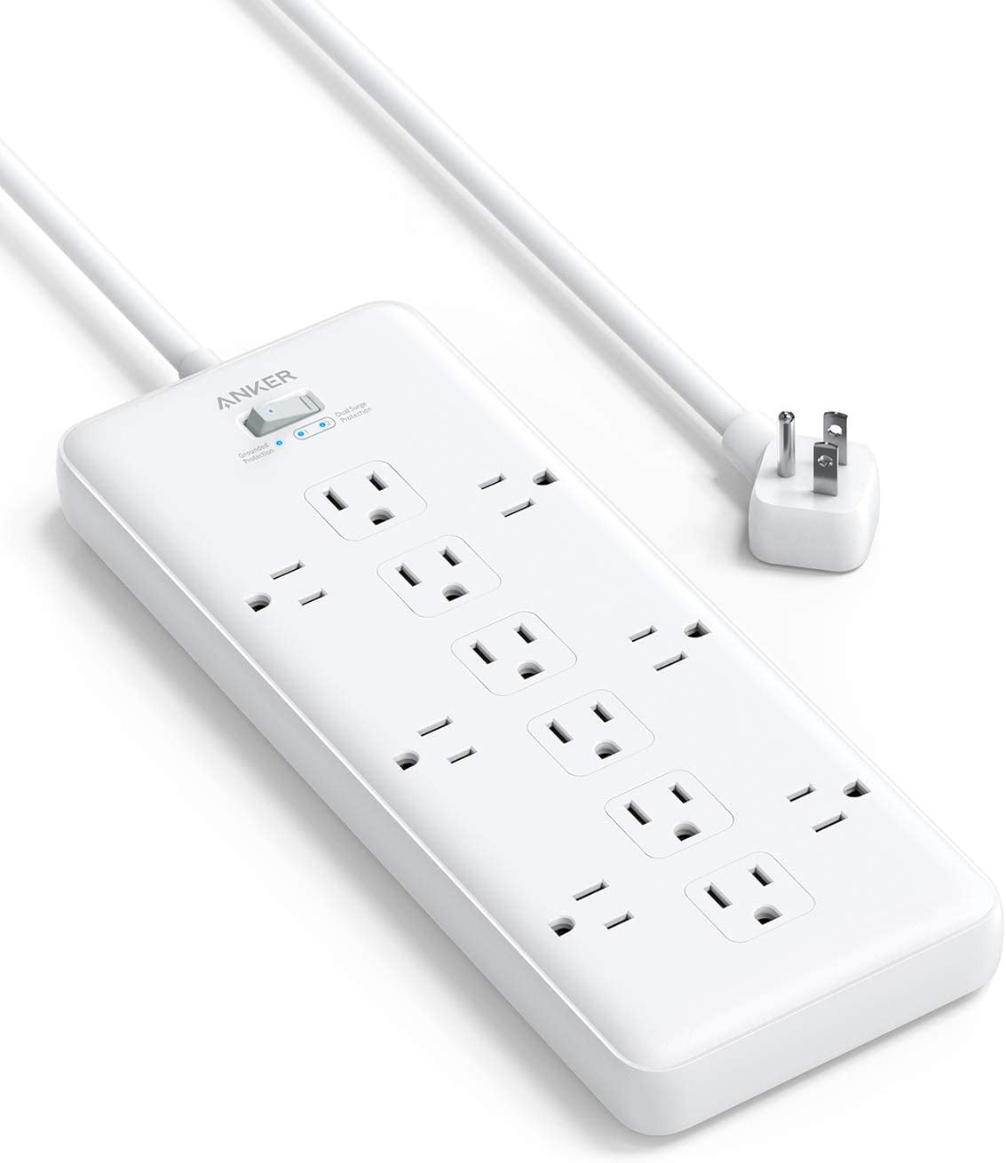 8 AC Outlets Power Strip Surge Protector with 3 USB Ports Flat Plug & 6ft Cord 