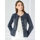 thumbnail image 2 of Chaqueta de mezclilla con cuello redondo y botones de manga larga con volante recortado y peplum para mujer Azul marino S, 2 of 6