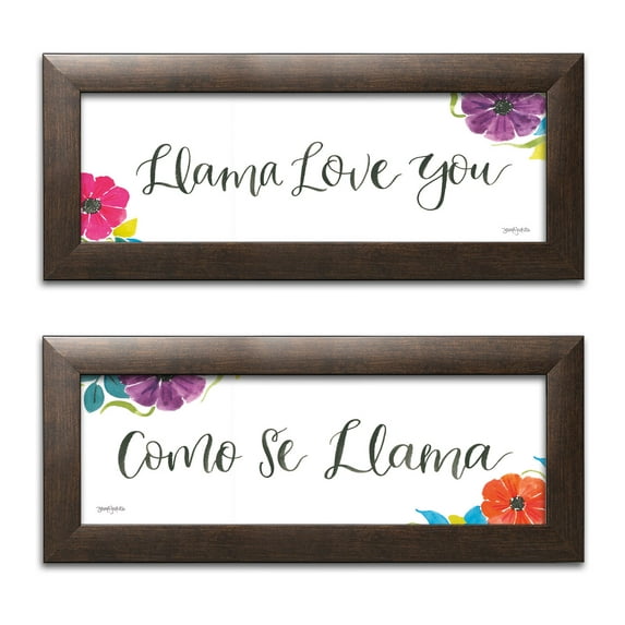 Gango Home Decor Contemporary La La Llama VI & VII by Jenaya Jackson (Ready to Hang); Two 18x6in Brown Framed Prints