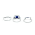thumbnail image 4 of Three Piece Flower Princess Cut Ring Blue Sapphire CZ 925 Sterling Silver Size 7, 4 of 7
