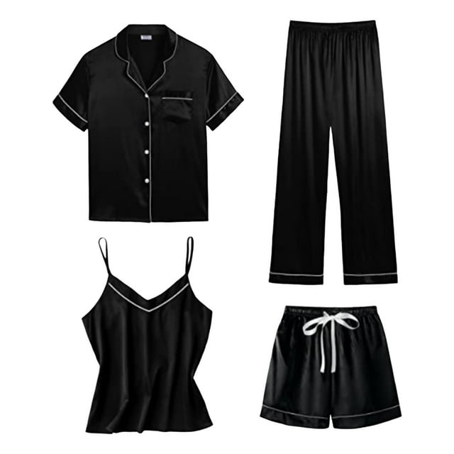 Kcodviy Ensemble de Vêtements d'Intérieur pour Femmes, Nuisette, Pyjamas Assortis pour la Famille, Pyjama Fin Quatre Pièces pour Femmes Grandes, Ensemble de Pyjama, Combinaison Pyjama pour Femmes, Pyjama en Dentelle
