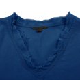 thumbnail image 6 of Bohemian Raw Hem V Neck Mens Short Sleeve Shirt, Fringe Casual Pullover, Skin Friendly Linen Blend Fabric for Seaside Walking Daily Vacation Outfits Blue L, 6 of 7