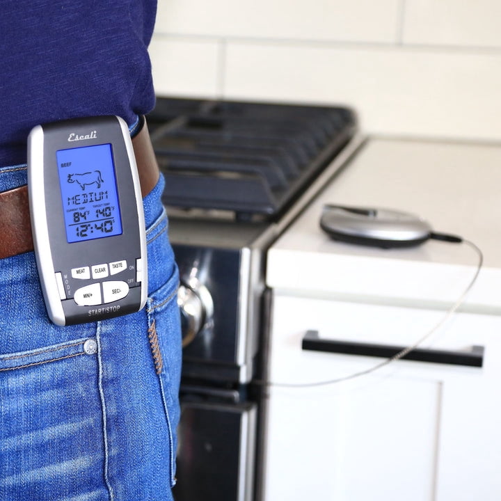 Escali DHRW1 Wireless BBQ, Meat, Fish Thermometer and Timer, 200 Feet/65 Meter Range, Stainless Steel Oven Safe Probe, Black/Silver