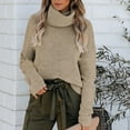 thumbnail image 5 of XFLWAM Turtleneck Sweater Women Oversized Cowl Neck Sweater Cable Knit Long Sleeve Pullover Tops Khaki S, 5 of 9