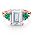 thumbnail image 2 of Gem Stone King 18K Rose Gold Plated Silver Green Nano Emerald Ring Set with Moissanite (8.32 Cttw), 2 of 3