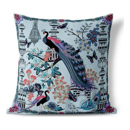

Peacock Paradise Faux Suede Throw Fabric Pillow with Zip in Blue 16x16