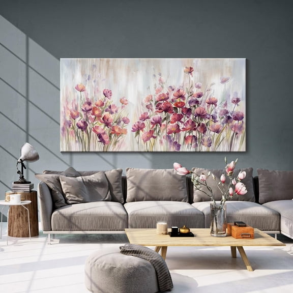 Aaheei Boho Purple Wildflower Canvas Wall Art, Rustic Farmhouse Floral Watercolor Poster for Girls Bedroom, Bathroom, Home Decor 8 x 10 in