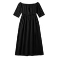 thumbnail image 4 of Horkkom Off the Shoulder Dresses for Women Short Sleeve Solid Color Summer Dresses Flowy Casual Maxi Dresses, S-3XL, 4 of 7