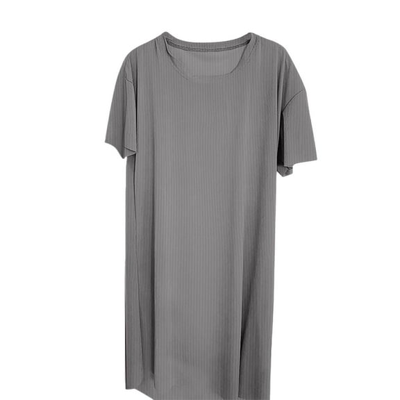 Hrsba Womens Mid-Calf Sleepshirts,Nightgowns For Women Solid Color Loungewear A Line Dress Loose Sports Short Sleeve Crew Neck Maternity Dress Mid Calf Length