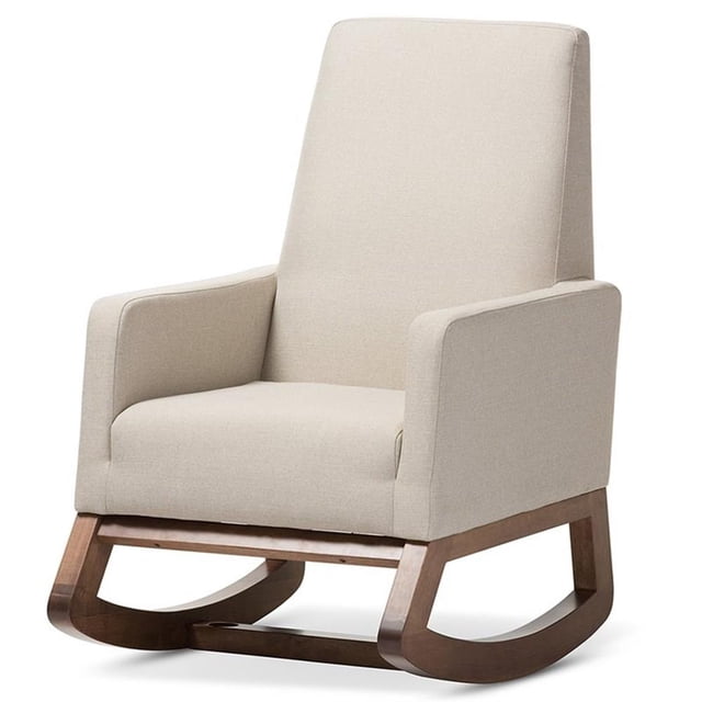 Allora Upholstered Rocker in Light Beige and Walnut