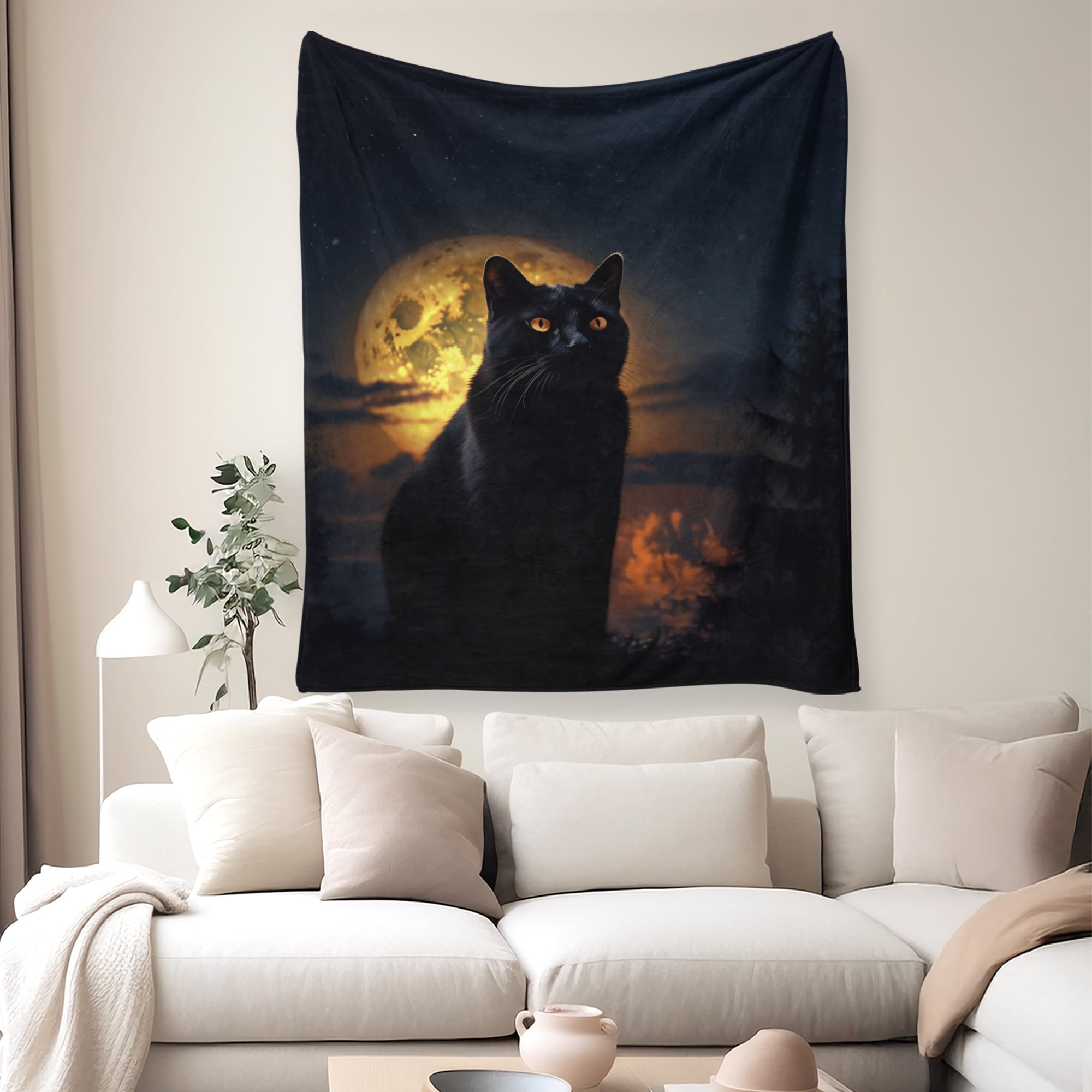 Flannel Fleece Throw Blanket Bed Blanket, Lightweight Cozy Plush Blanket for Sofa Couch, Black Cat 50"X60"