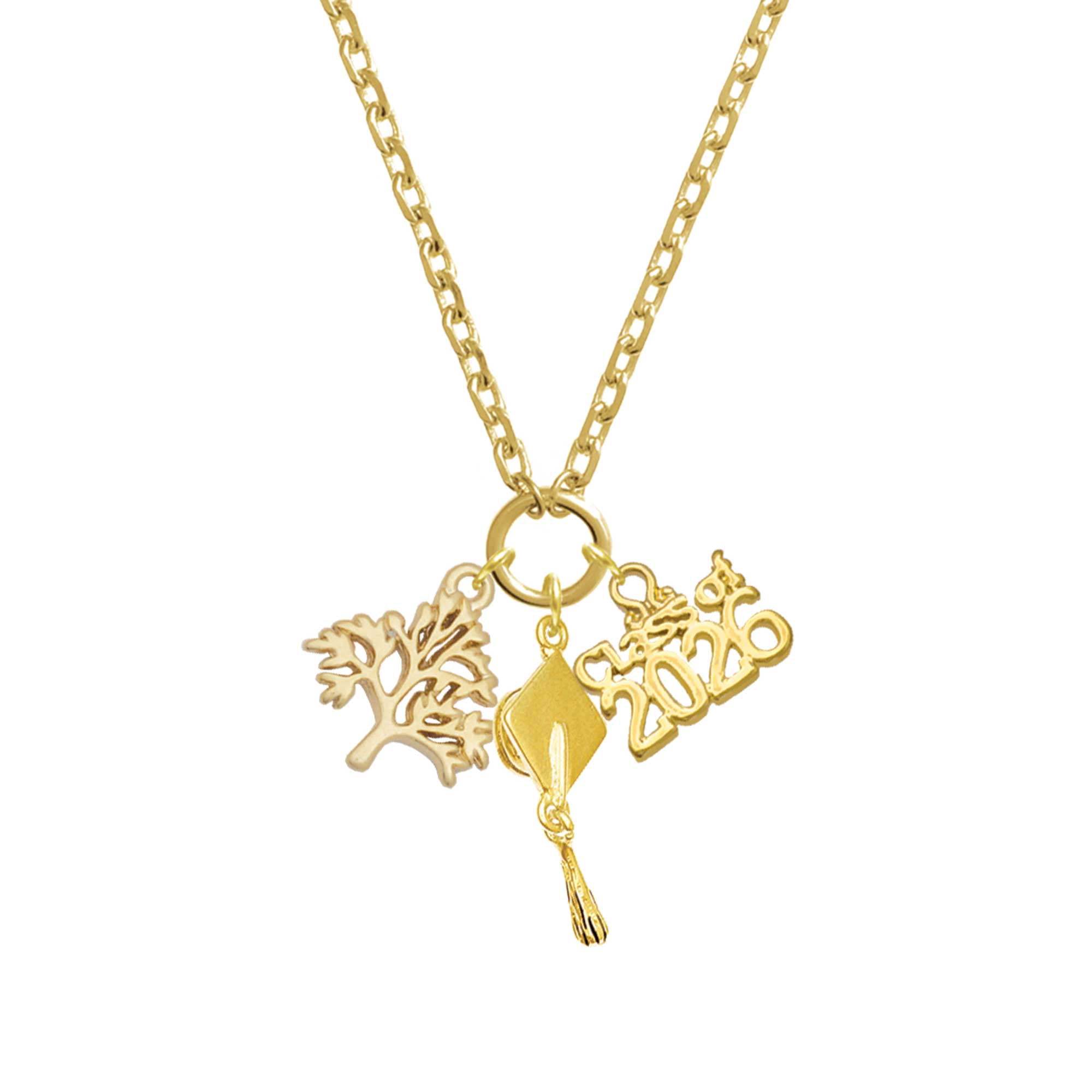 Delight Jewelry Gold-tone Medium Tree of Life - Gold-tone Class of 2026 Graduation Zoey Charm Necklace, 28"