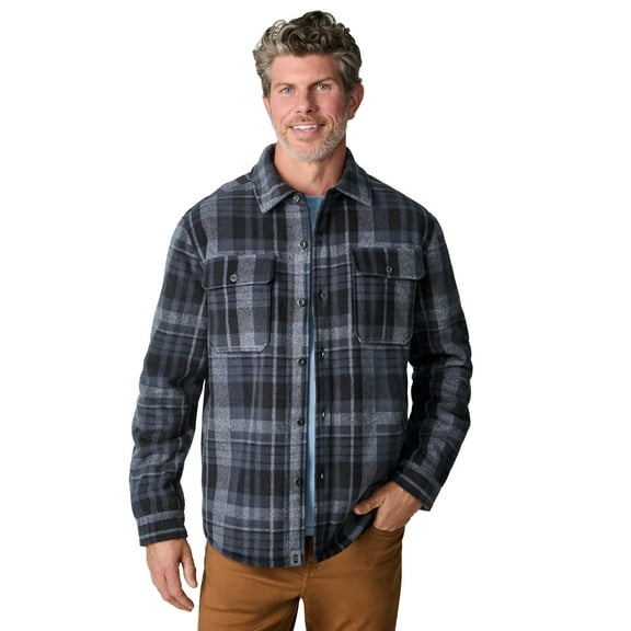 Free Country Men's Mountain Ridge Sueded Chill Out Fleece Jacket Charcoal Plaid XXL