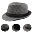 thumbnail image 3 of harmtty Jazz Cap Wide Brim Classic Autumn Winter Stripe Design Fedora Hat for Daily Wear,Coffee, 3 of 8