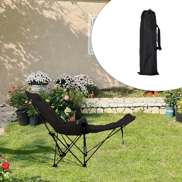 Silla de campamento reclinable respaldo ajustable portátil con sillón de bolsas de transporte plegable para el jardín de conciertos, césped, tomando e Negro