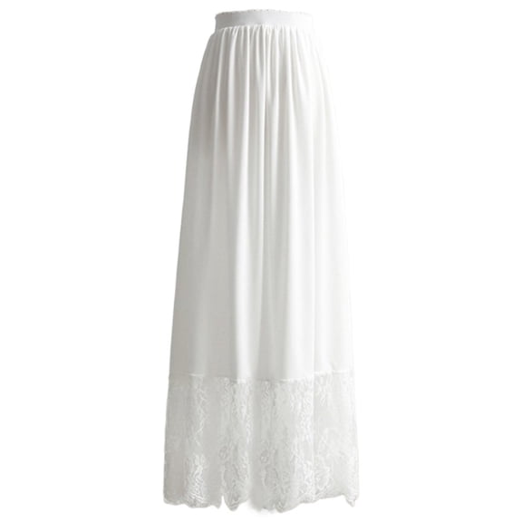Byfri White Lace Half Slip Maxi Underskirt, High Waist Petticoat Extender for Dresses, 85cm