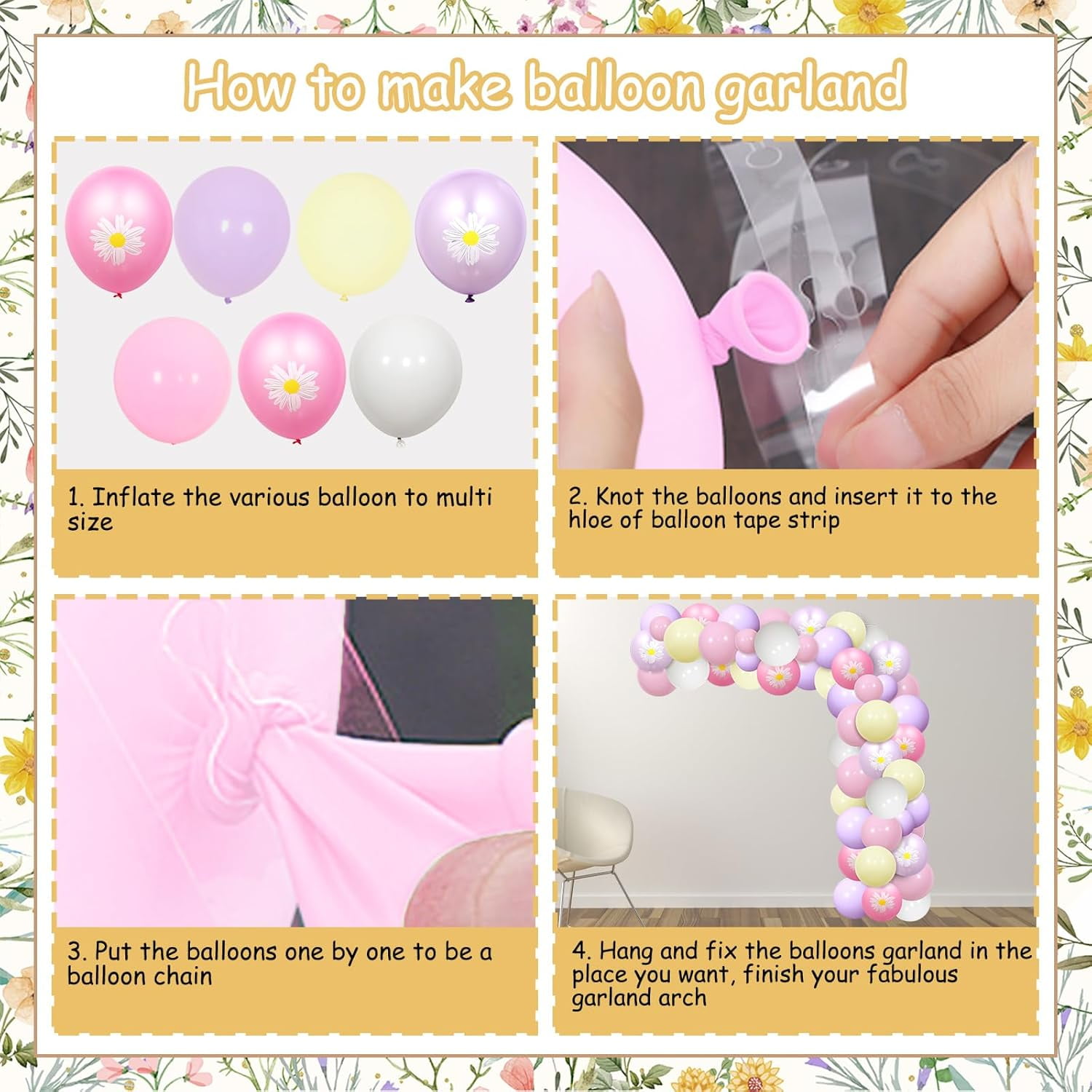 JOYMEMO Wildflower 2nd Birthday Balloon Arch Kit, Flowers Two Wild Second Birthday Backdrop 2 Year Old Girl Bday Decor, Butterfly Floral Two Years Old Birthday Decorations Garden Supplies