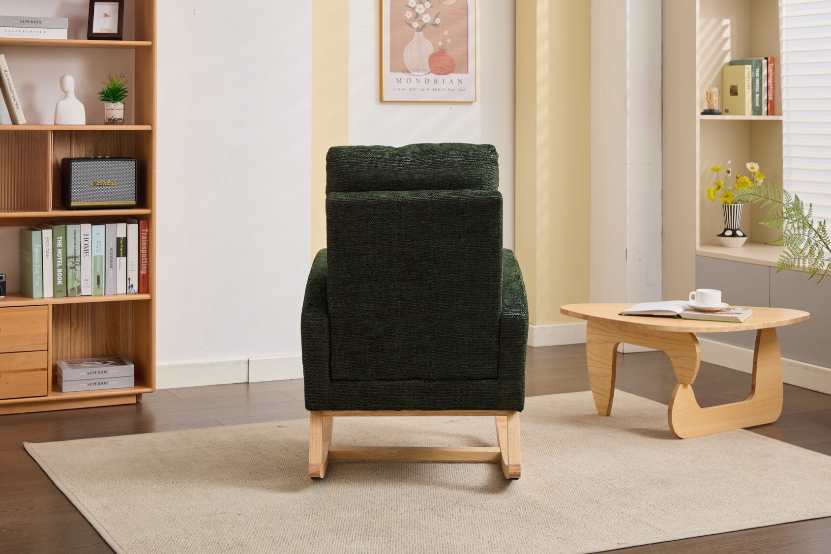 Solid Wood Legs Nursery Glider Rocking Chair with High Backrest, Upholstered Armchair Featuring Side Pocket for Baby Nursery and Living Room Comfort