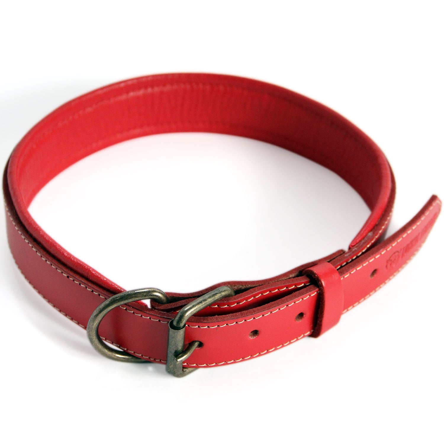 Logical Leather Padded Leather Dog Collar, Red XL