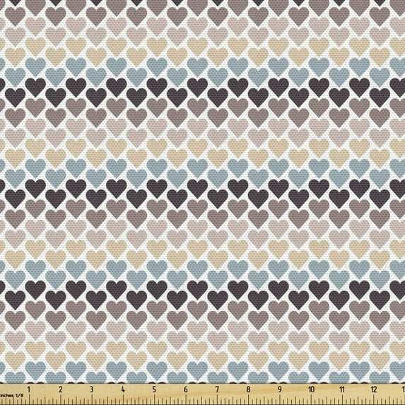 Love Fabric by the Yard, Retro Inspired Valentine's Day Pattern with Little Hearts in Vintage Colors, Decorative Upholstery Fabric for Chairs & Home Accents, Multicolor by Ambesonne