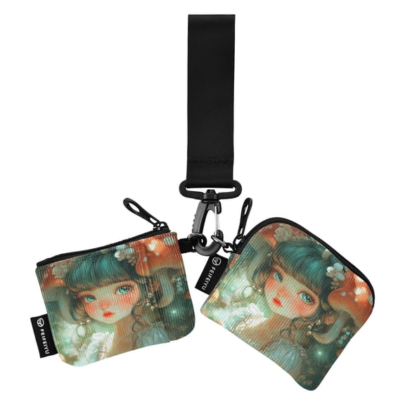 Portable Coin Purse Two 4.13x4.13 Iinches 4.13x3.5 Inches Wrist Coin Purse Keys Coin Purse Portable Women's Purse Mushroom Beauty