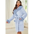 thumbnail image 4 of U2SKIIN Women Fleece Hooded Robe, Short Plush Bathrobe Warm Fluffy Cute Spa Robe,(Light Blue,L-XL), 4 of 4