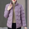 thumbnail image 6 of LEBONYARD Women's Trendy Zip-Up Hoodless Stand Collar Short Length Down Jacket Long Sleeve Solid Colored Pocket Ladies Winter Warm Puffer Jacket Coat, 6 of 6