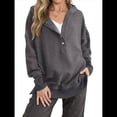 thumbnail image 2 of Sudadera con Capucha de Larga Extragrande para Mujer, Cuello en V, Botones y Abertura Lateral, Estilo Informal. Gris L, 2 of 9