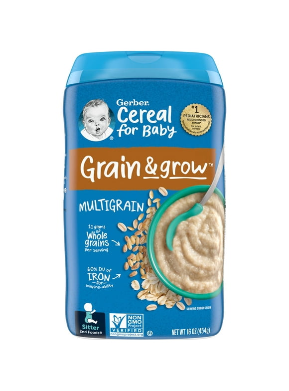 Gerber 2nd Foods Cereal for Baby Grain & Grow Baby Cereal, Multigrain, 16 oz Canister