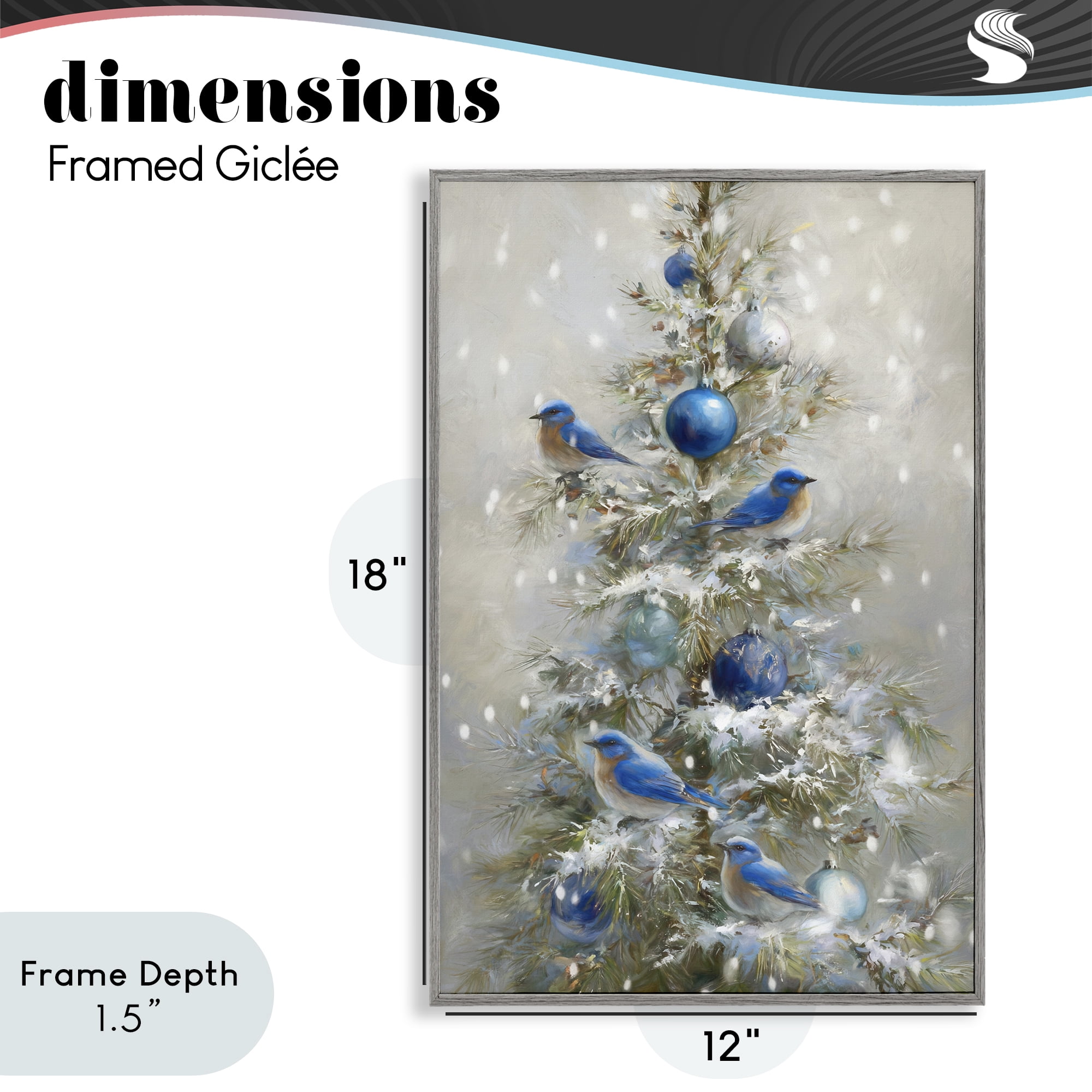 Stupell Industries Blue Bird Christmas Tree Gray Framed Giclee Art, design by Tina LeCour