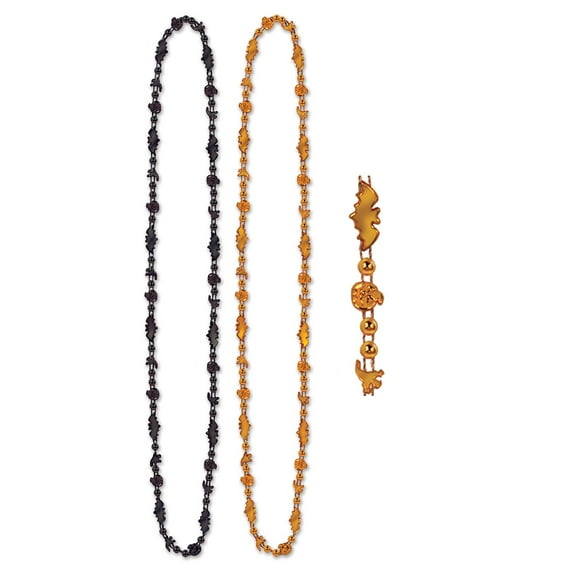 Beistle 00147 2 Count Assorted, 36-Inch, Black and Orange Halloween Beads