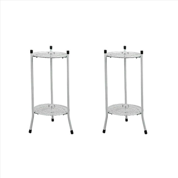 2X Two-Layer Elegant Metal Plant Stand Shelf Potted Plant Holder Modern Tall Plant Pot Stands for Indoor Outdoor Decor A,2 x Metal Plant Stand,white