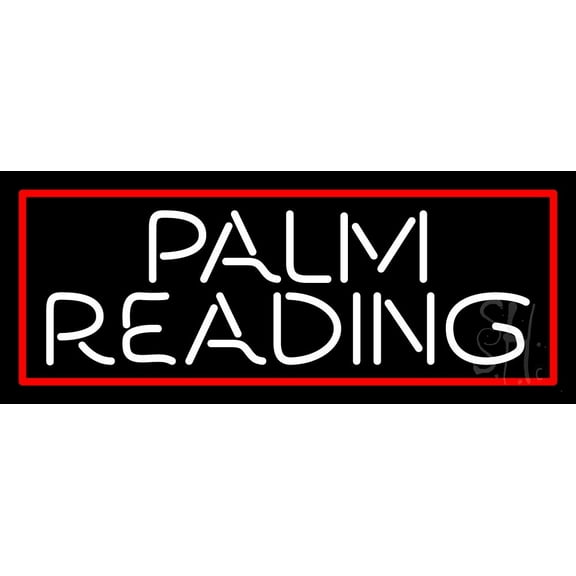 White Palm Reading Red Border LED Neon Sign 13" Tall x 32" Wide - inches Black Square Cut Acrylic Backing, with Dimmer - Bright and Premium built indoor LED Neon Sign for Storefront.
