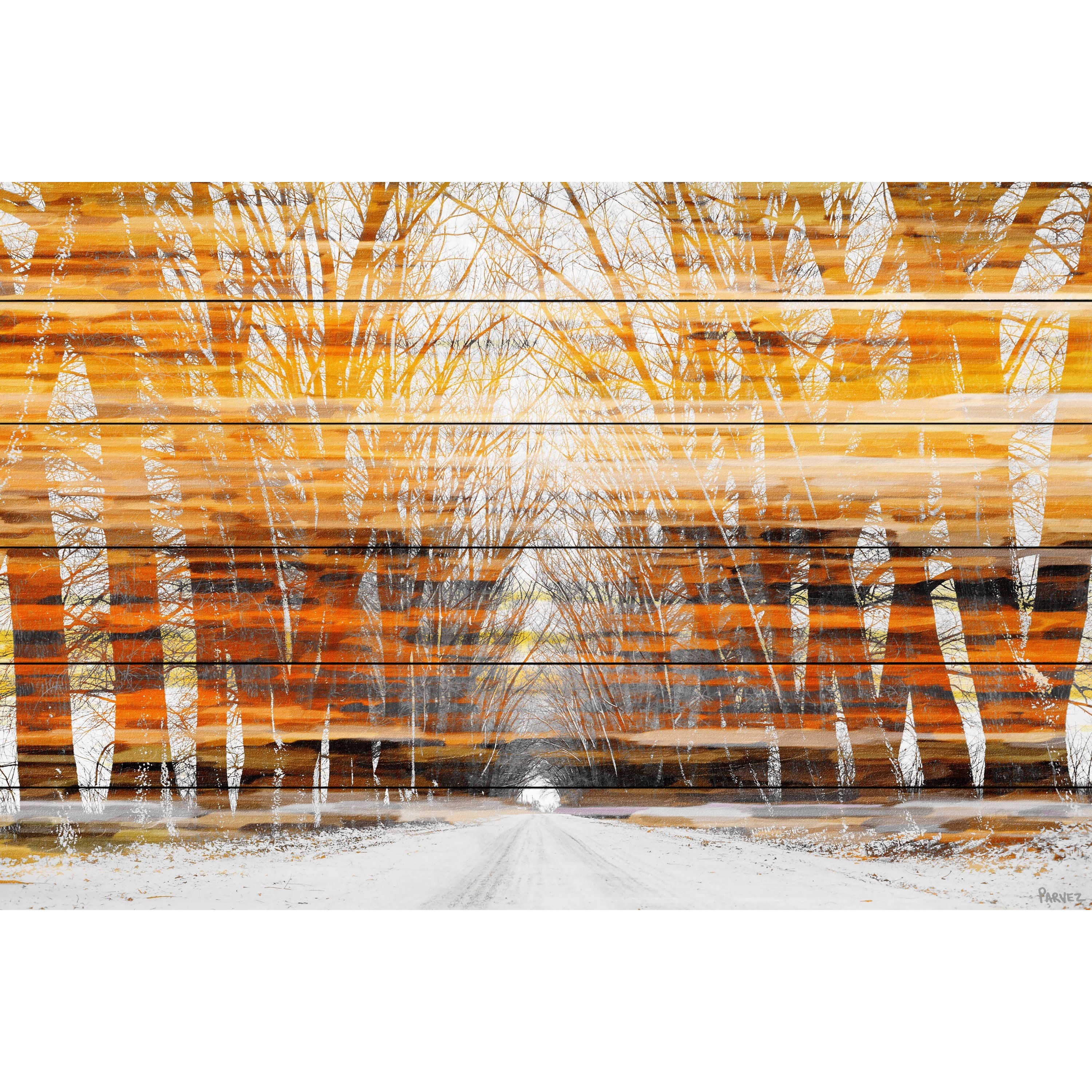 Parvez Taj  - Orange Striped Sky Painting Print on White Wood 36 x 24
