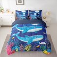 thumbnail image 3 of Manfei Blue Ocean Whale 7-Piece Bedding Comforter Set for Kid, Cartoon Marine Animal King Bedding Sets, Underwater World Theme Reversible Bed Sheets, Luxury Bedroom Decor, 3 of 8
