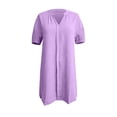 thumbnail image 6 of jtjvou Women's Casual Button Up Collared V Neck Dress Short Sleeve Solid Color Tunic Mini Dresses with Pockets Purple S, 6 of 7
