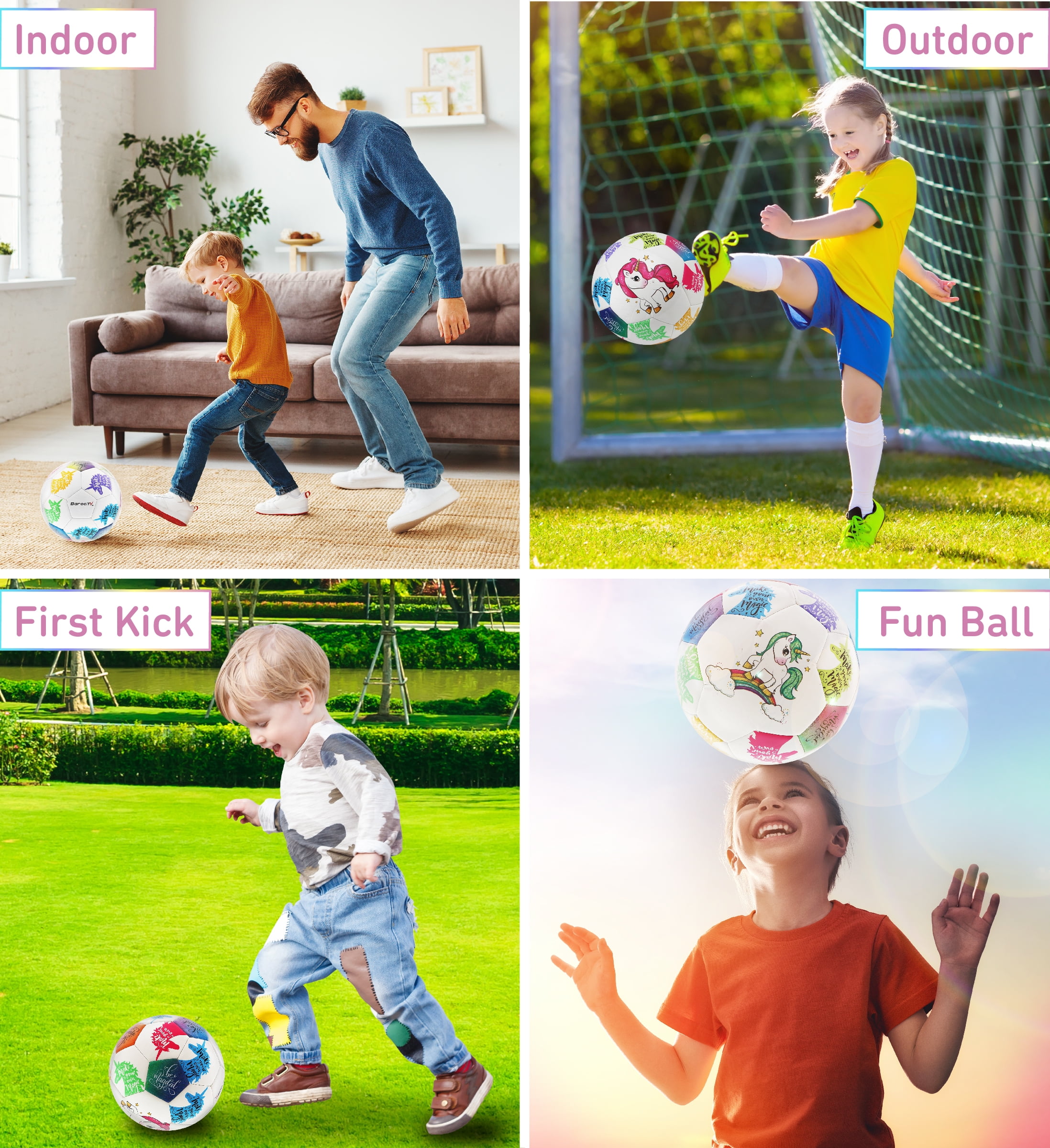 Barocity Unicorn Size 3 Soccer Ball - Boys and Girls Soccer Ball for Kids, Colorful Unicorn Ball, Fun Toddler Kids Soccer Ball for Indoor and Outdoor Sports Games, Cool Small Soccer Ball for All Ages