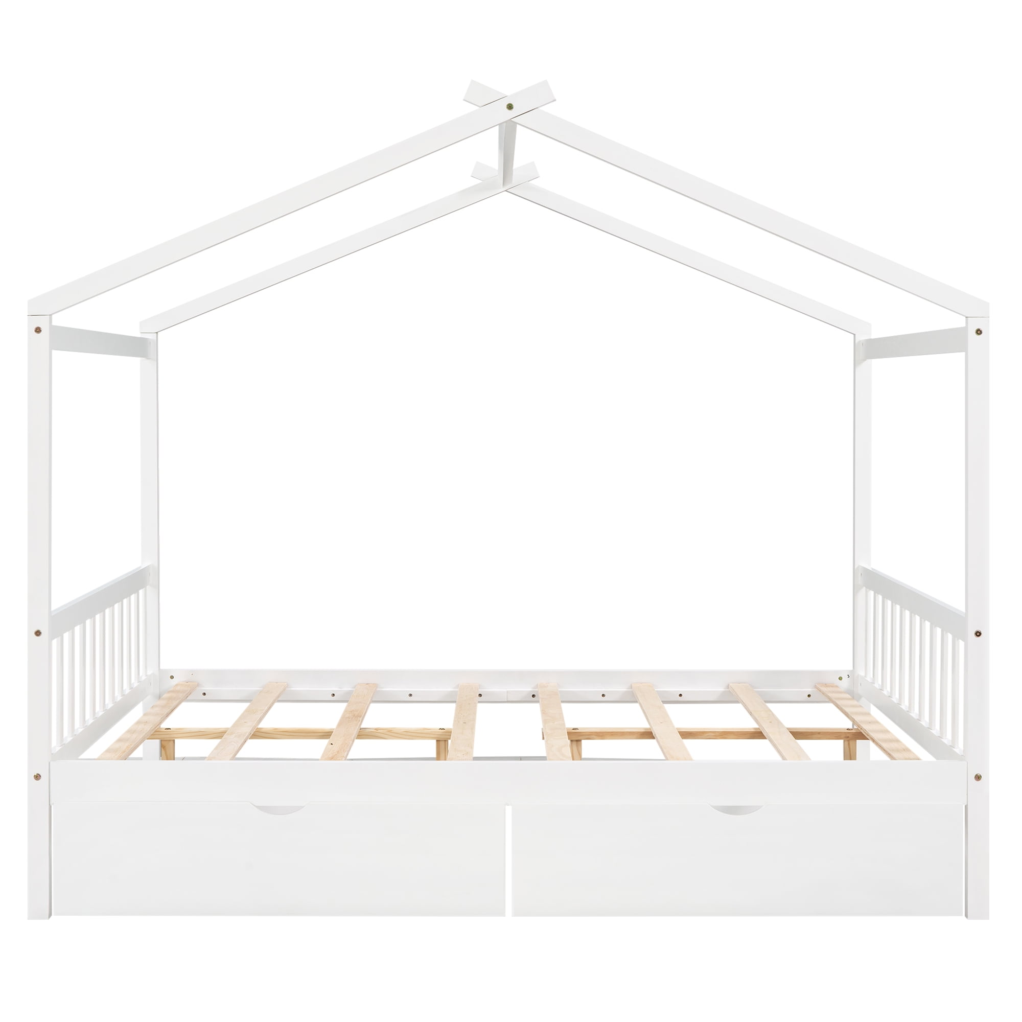Aukfa Full House Bed with Storage Drawers, Wood Montessori Bed - White