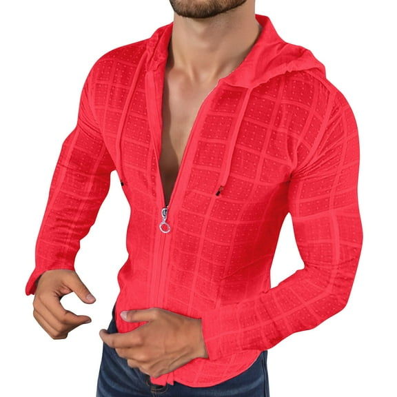 Razzly Men's Casual Zip Up Hoodie Long Sleeve Lightweight Sweatshirt Stylish Outdoor Active Wear Slim Fit Jacket(Red,XL)