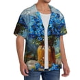 thumbnail image 2 of JUNZAN Mens Casual Button Down Shirts Short Sleeve Mountain Blue Flowers Vase Print Shirt-Small, 2 of 5
