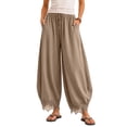 thumbnail image 7 of Women's Casual Pants Elastic Waist Patch Lace Pant With Pockets Baggy Straight Leg Trousers, 7 of 7