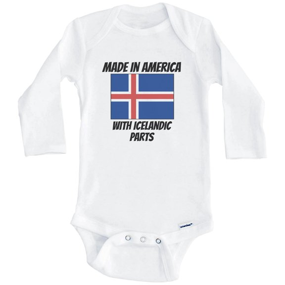 Made In America With Icelandic Parts Iceland Flag Funny One Piece Baby Bodysuit (Long Sleeve), 0-3 Months White