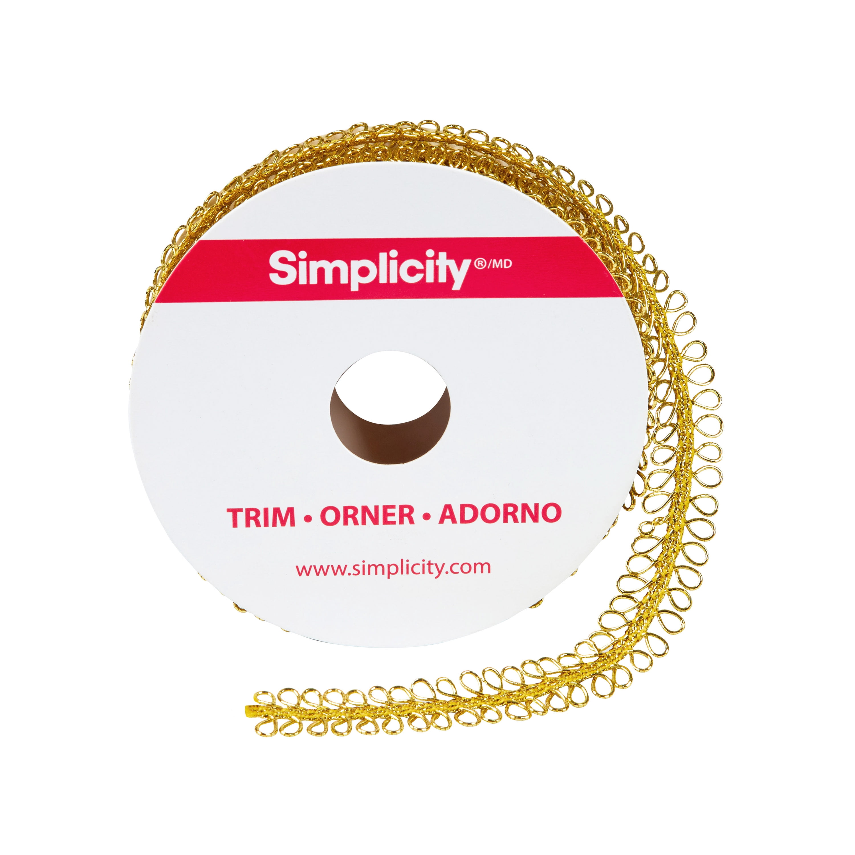 (3 pack) Simplicity Trim, Gold 1/2 inch Double Loop Gimp Trim Great for Apparel, Home Decorating, and Crafts, 4 Yards, 1 Each