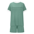 thumbnail image 5 of Ahuyic Womens Summer Casual Outfit Set,Womens Plus Size Outfit,Womens Casual Short Sleeved Round Neck Top And Drawstring Shorts Two-piece Color Blocked Set, 5 of 5