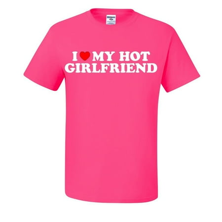 I Heart My Hot Girlfriend Couples Mens T-shirts   Neon Pink  4XL