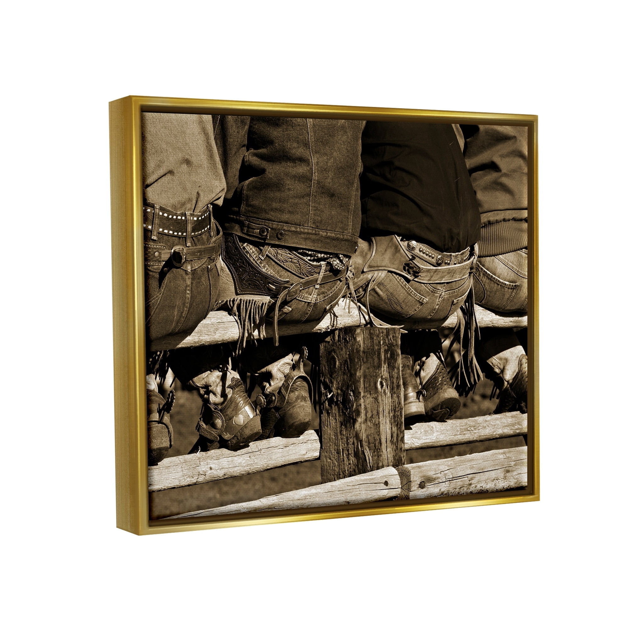 Stupell Industries Vintage Western Cowboys Sitting Sepia Photography Photograph Metallic Gold Floating Framed Canvas Print Wall Art, Design by Lisa Dearing