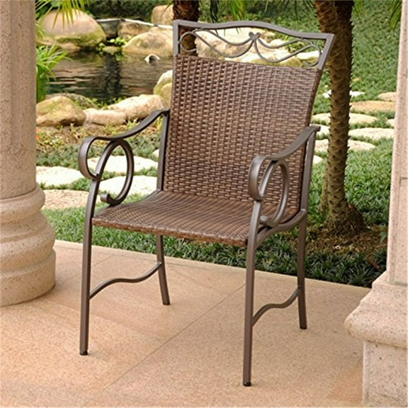 Resin Wicker Chairs Set of 2 - Patio Outdoor Furniture - Weather Resistant Brown Finish