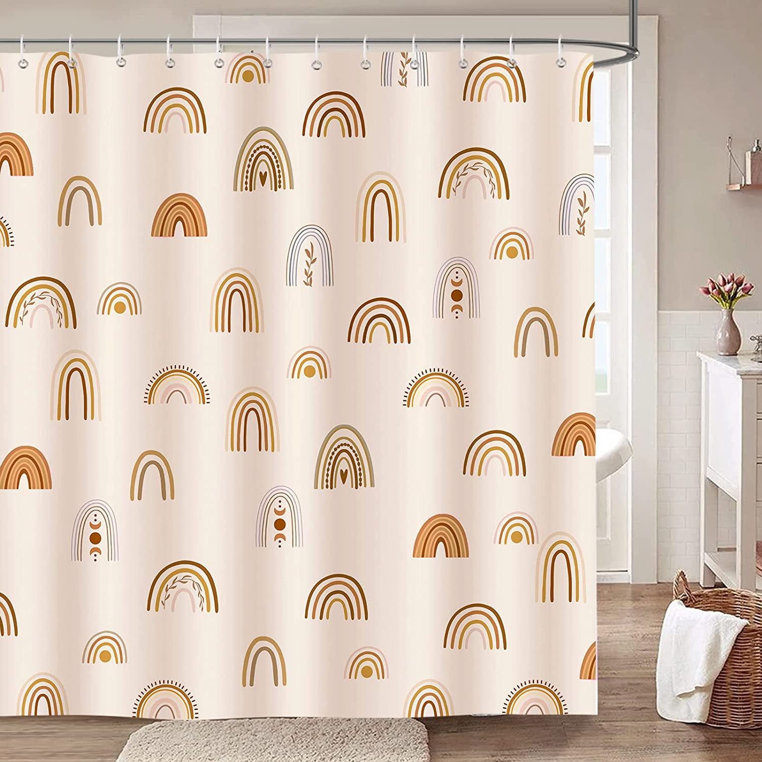 Boho Rainbow Shower Curtain 72 x 72 Inch Mid Century Abstract